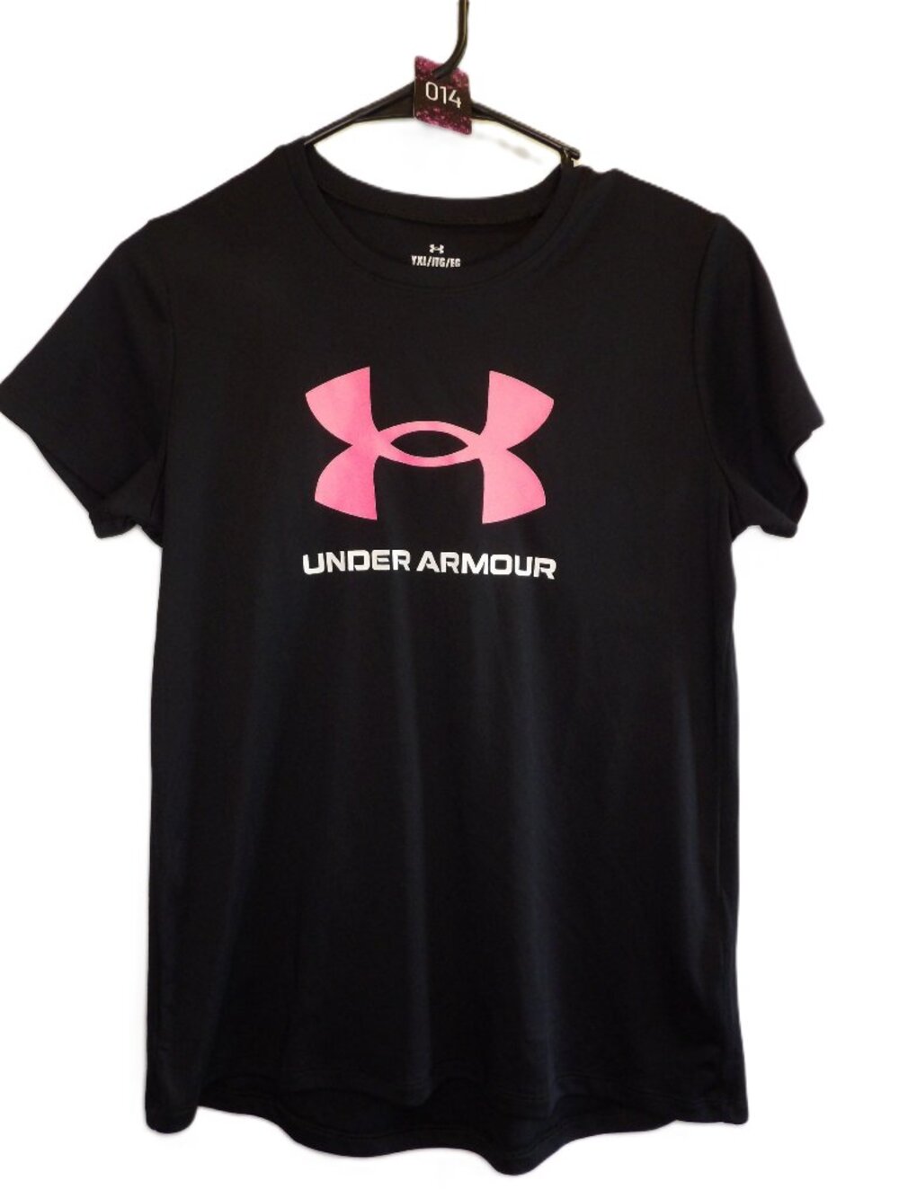 Under Armour, Black with pink graphic Dri-fit tee (Girl's YXL)